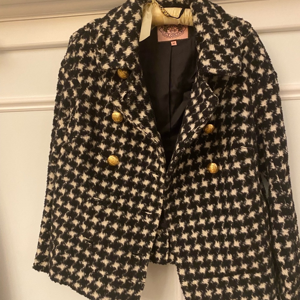 juicy couture peacoat. in good condition, missing one gold button.